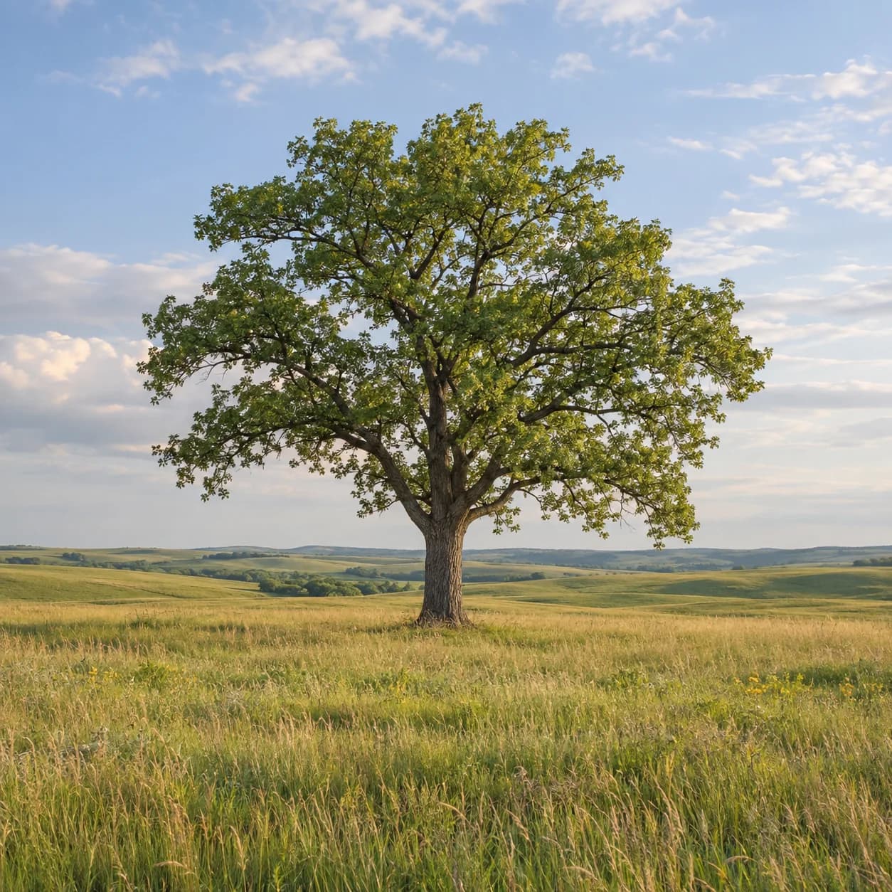 Realistic source: Tallgrass prairie solitary tree coloring page