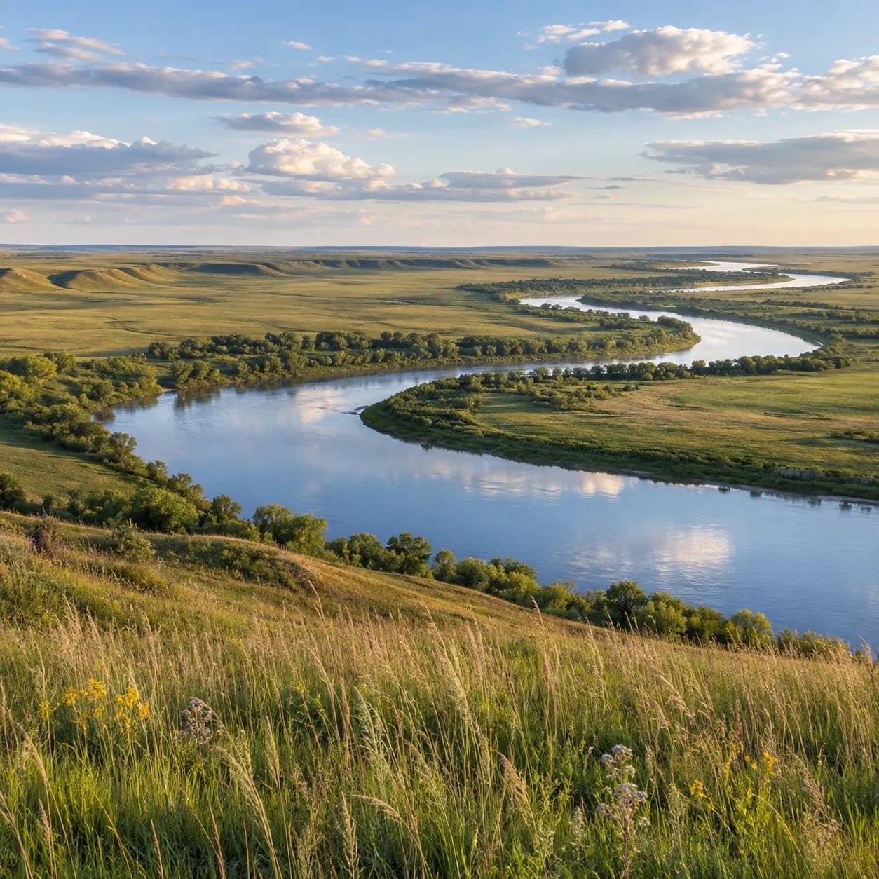 Realistic source: Tallgrass prairie winding river coloring page