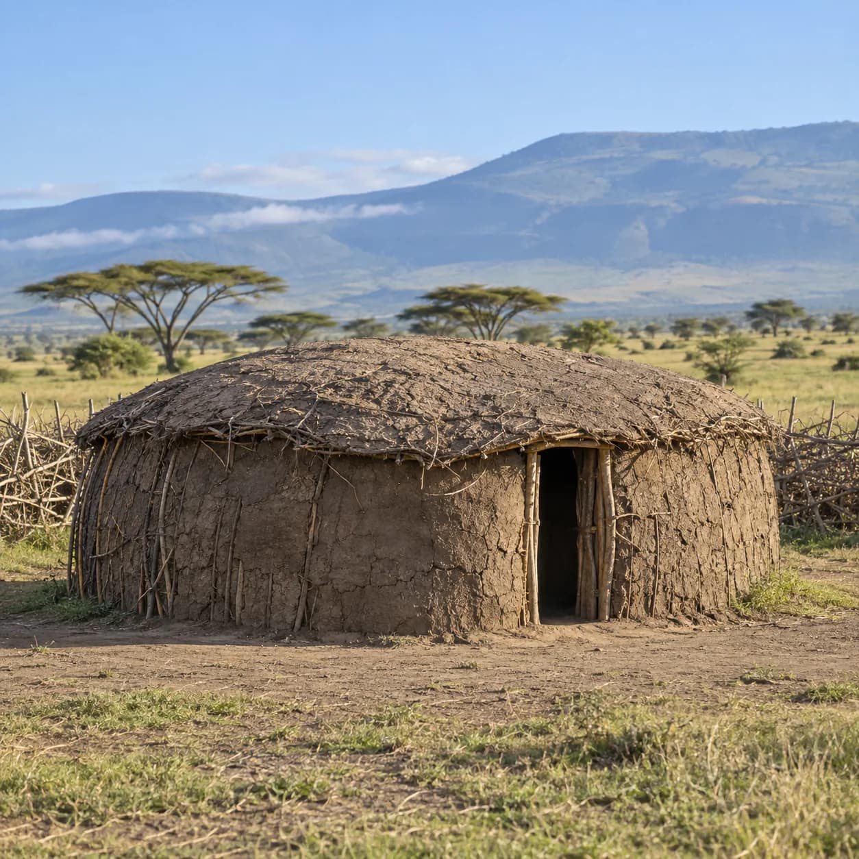 Photo réaliste: Coloriage de la Tanzanie : hutte en terre dans la savane