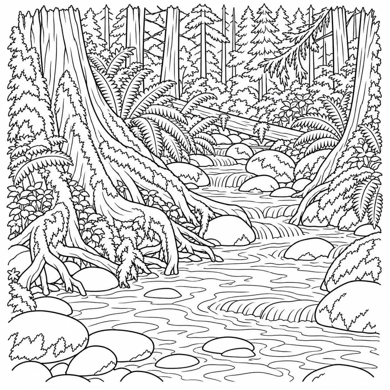 Coloring: Temperate rainforest clear stream coloring page