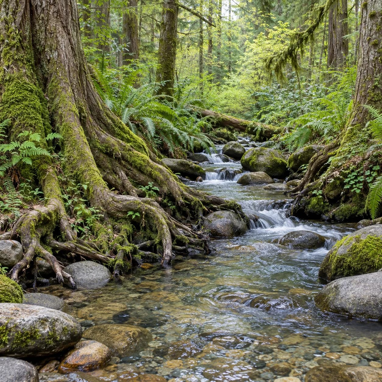 Realistic source: Temperate rainforest clear stream coloring page