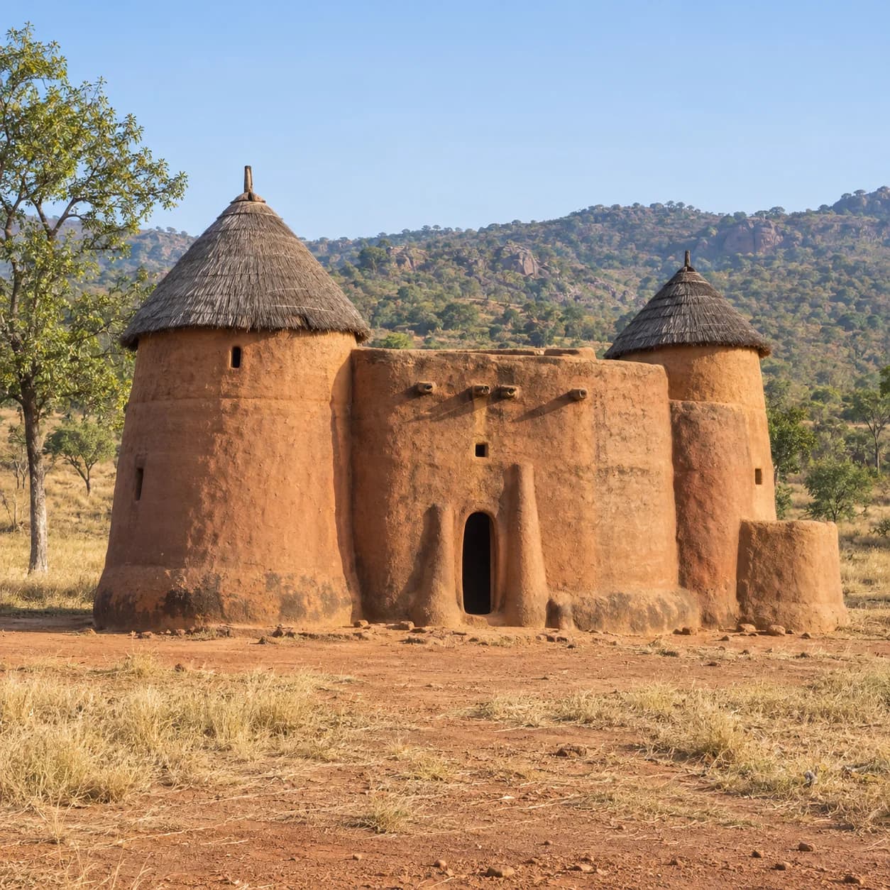 Photo réaliste: Coloriage du Togo : maison-forteresse en terre