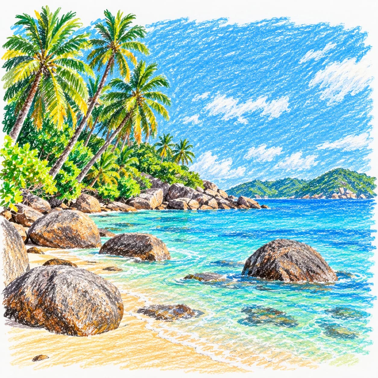 Modèle colorié: Coloriage de plage tropicale