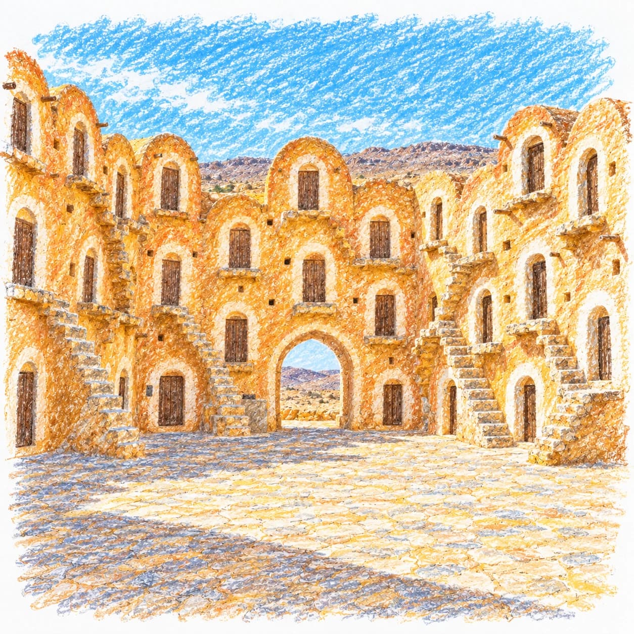 Colored model: Tunisia coloring page: vaulted granaries