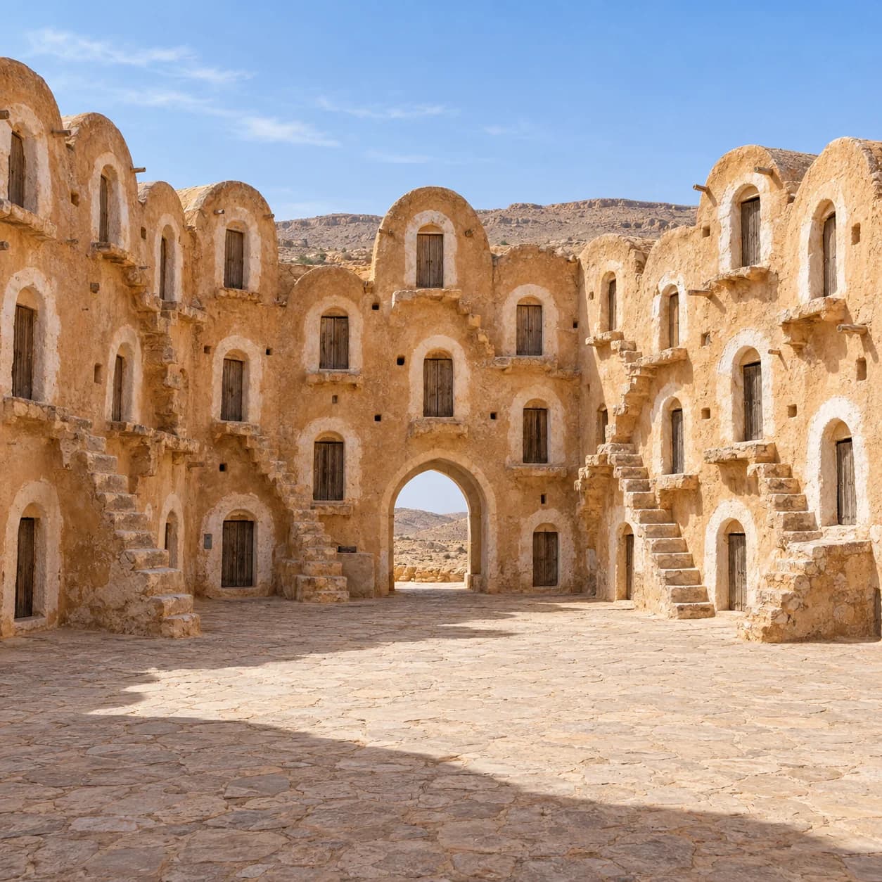 Realistic source: Tunisia coloring page: vaulted granaries