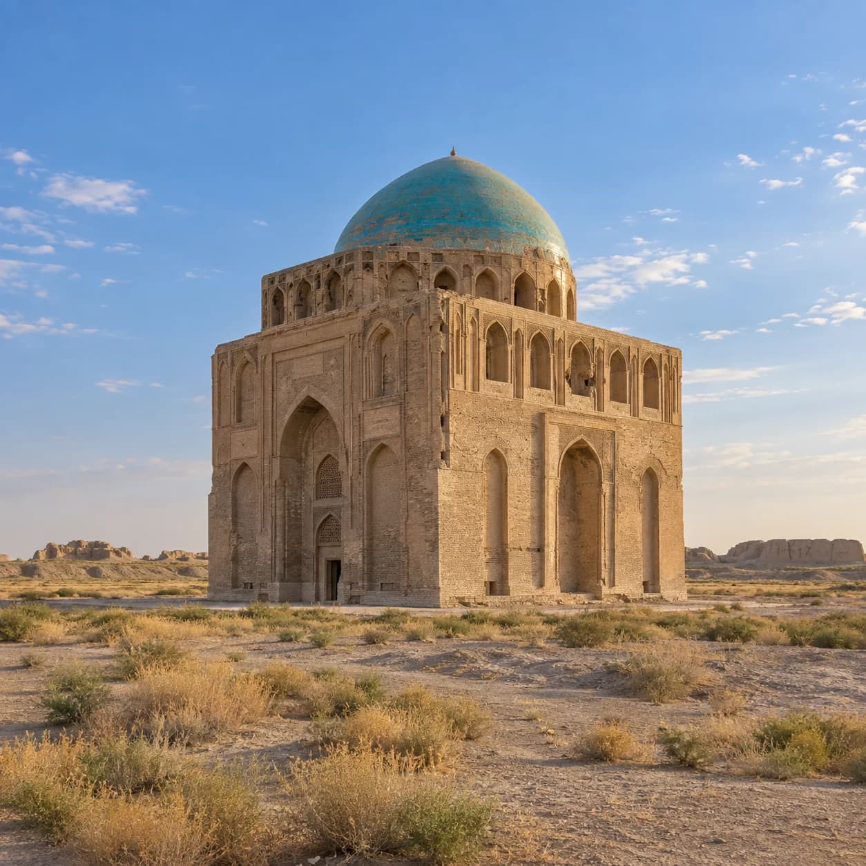 Realistic source: Turkmenistan coloring page: turquoise dome tomb
