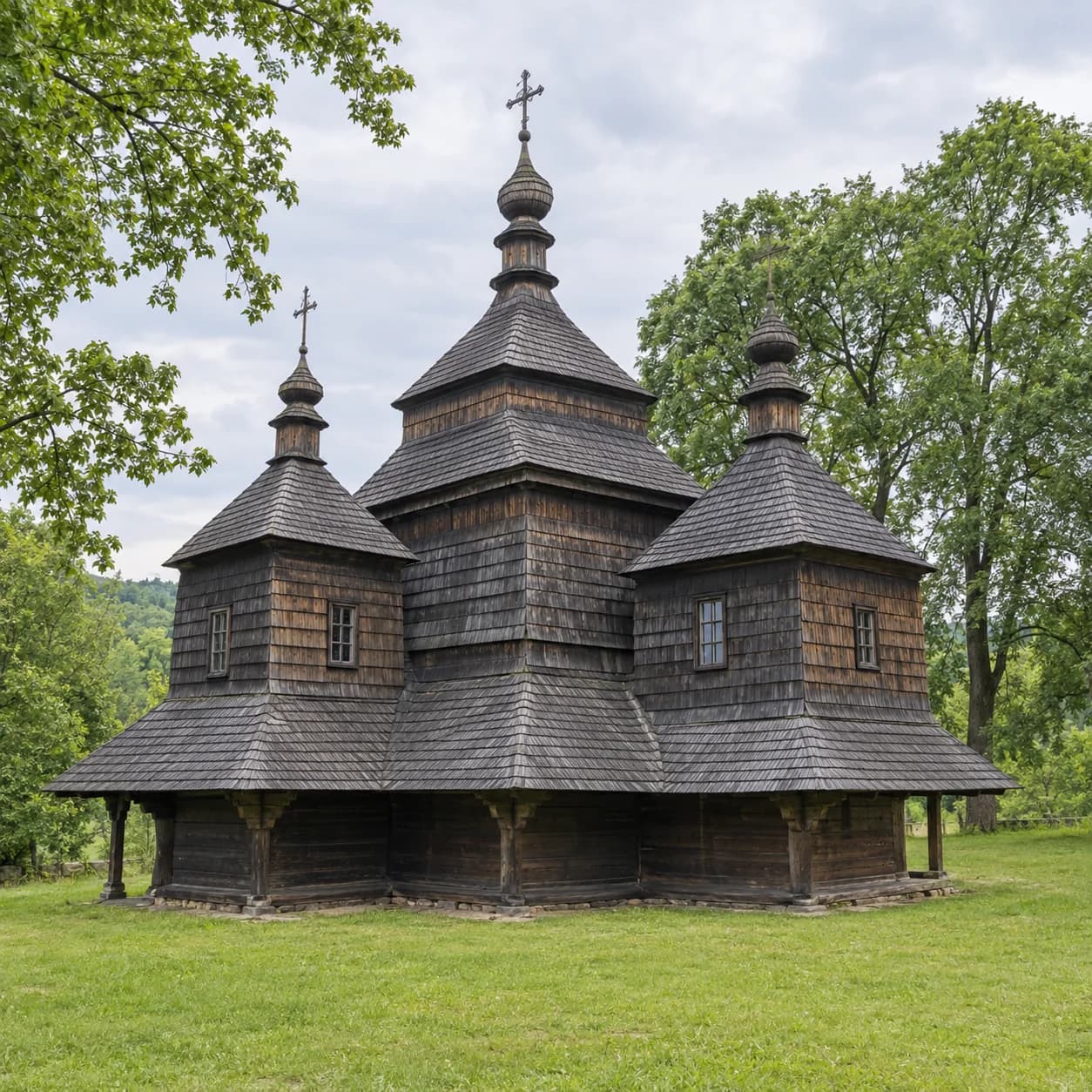 Realistic source: Ukraine coloring page: wooden church with domes