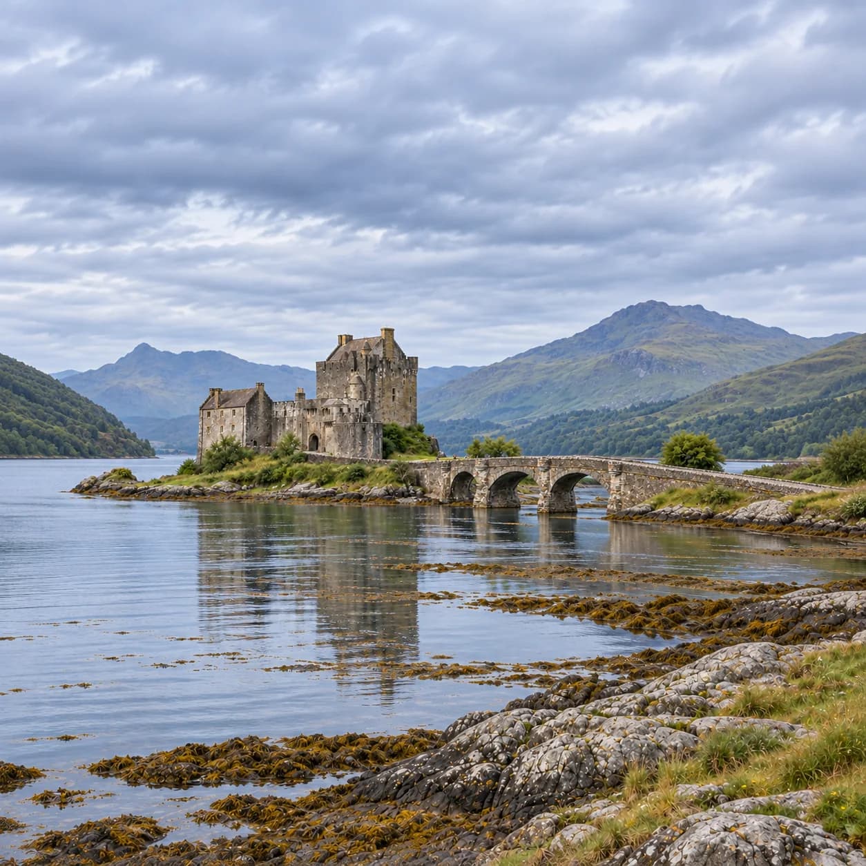 Realistic source: United Kingdom coloring page: castle on a lake island