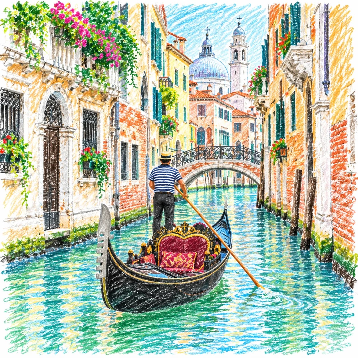 Modèle colorié: Coloriage d'un canal de Venise