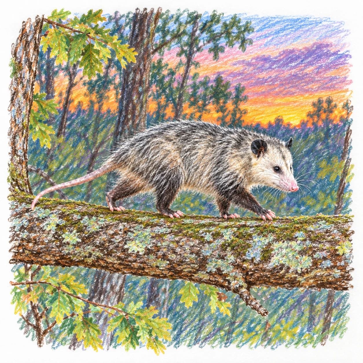 Modèle colorié: Coloriage d'opossum de Virginie