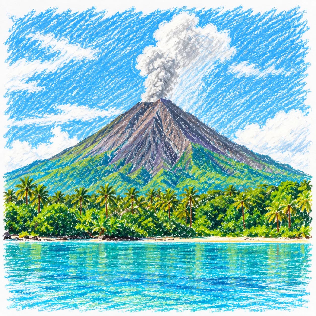 Modèle colorié: Coloriage de volcan