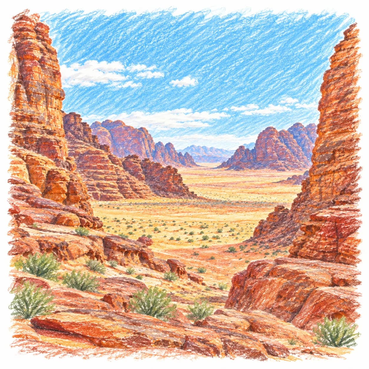 Modèle colorié: Coloriage du Wadi Rum : canyon stratifié
