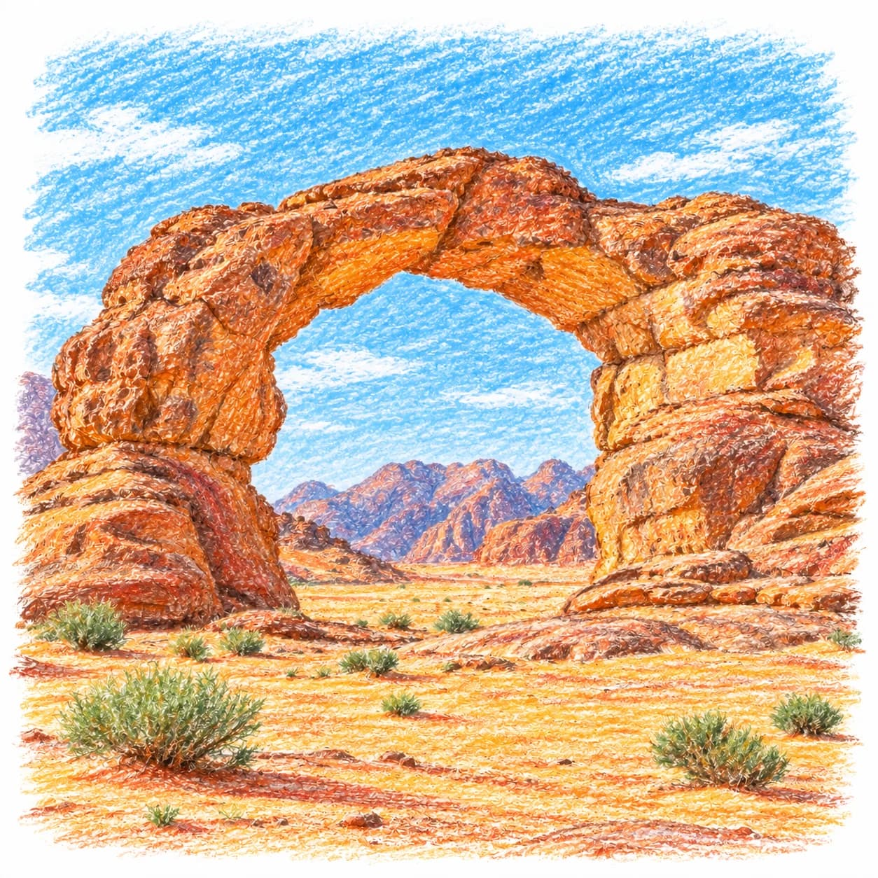 Modèle colorié: Coloriage du Wadi Rum : arche naturelle