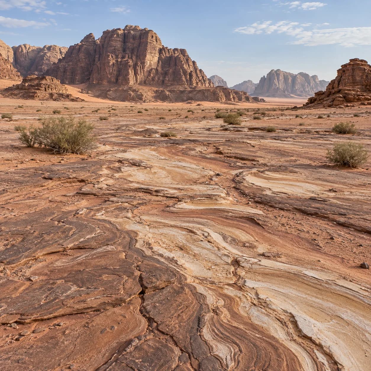 Photo réaliste: Coloriage du Wadi Rum : sol aux motifs naturels