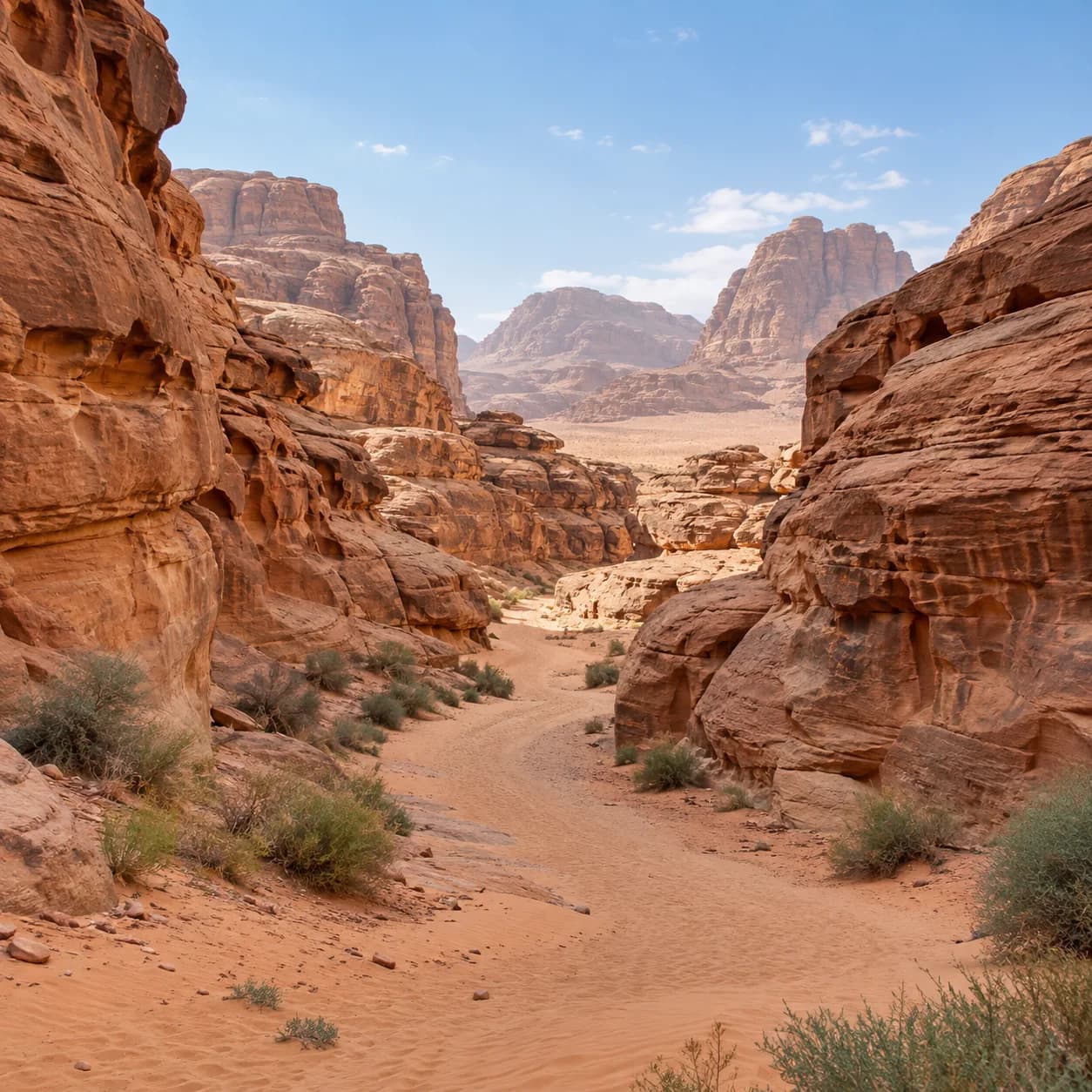 Photo réaliste: Coloriage du Wadi Rum : gorge sinueuse