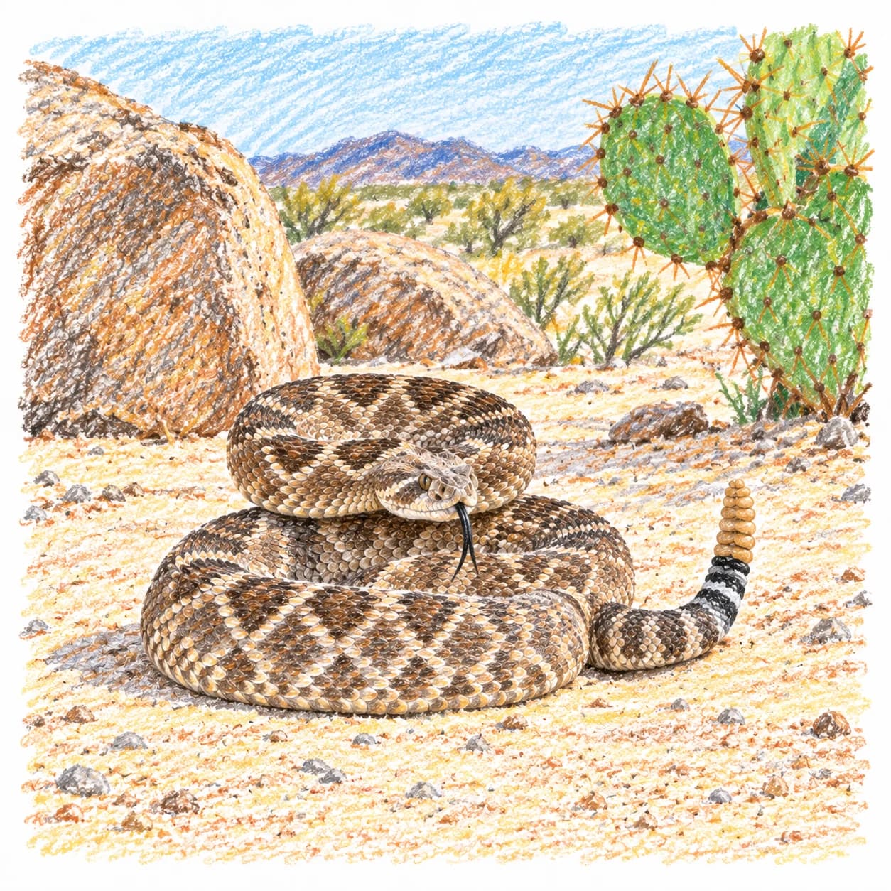 Modelo coloreado: Dibujo de serpiente de cascabel para colorear