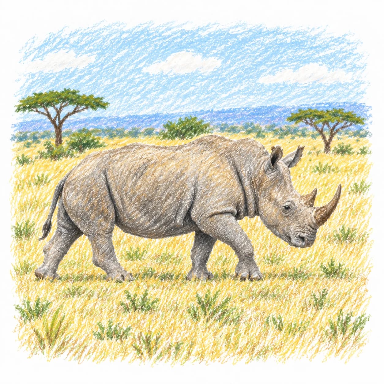 Modèle colorié: Coloriage de rhinocéros blanc