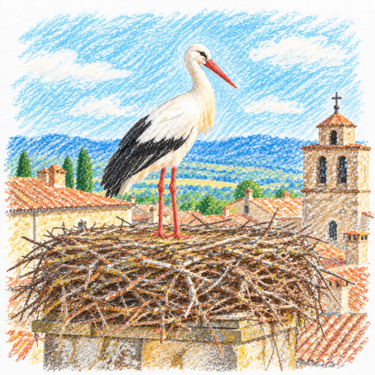 Modèle colorié: Coloriage de cigogne blanche