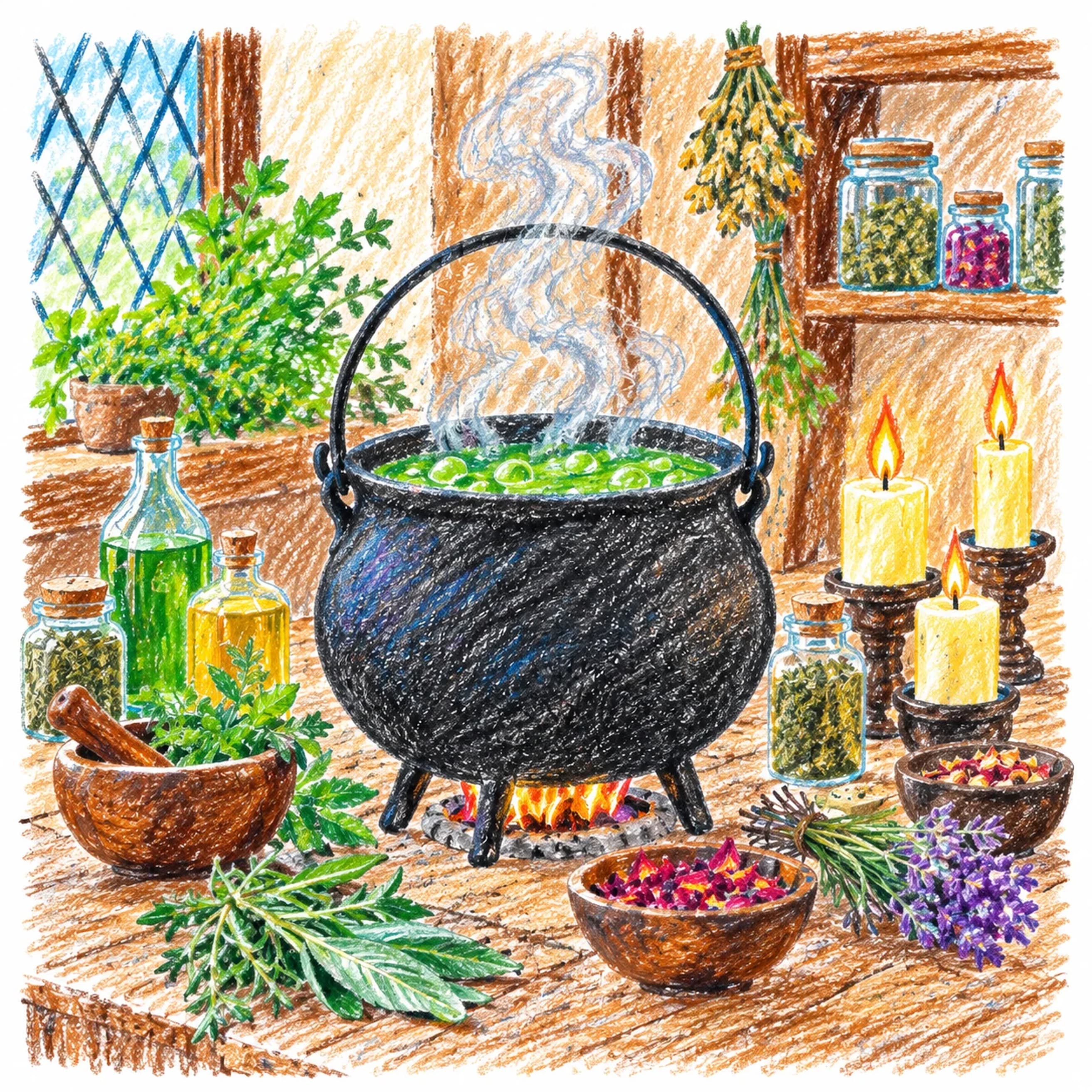 Modèle colorié: Chaudron de sorcière : points à relier à imprimer