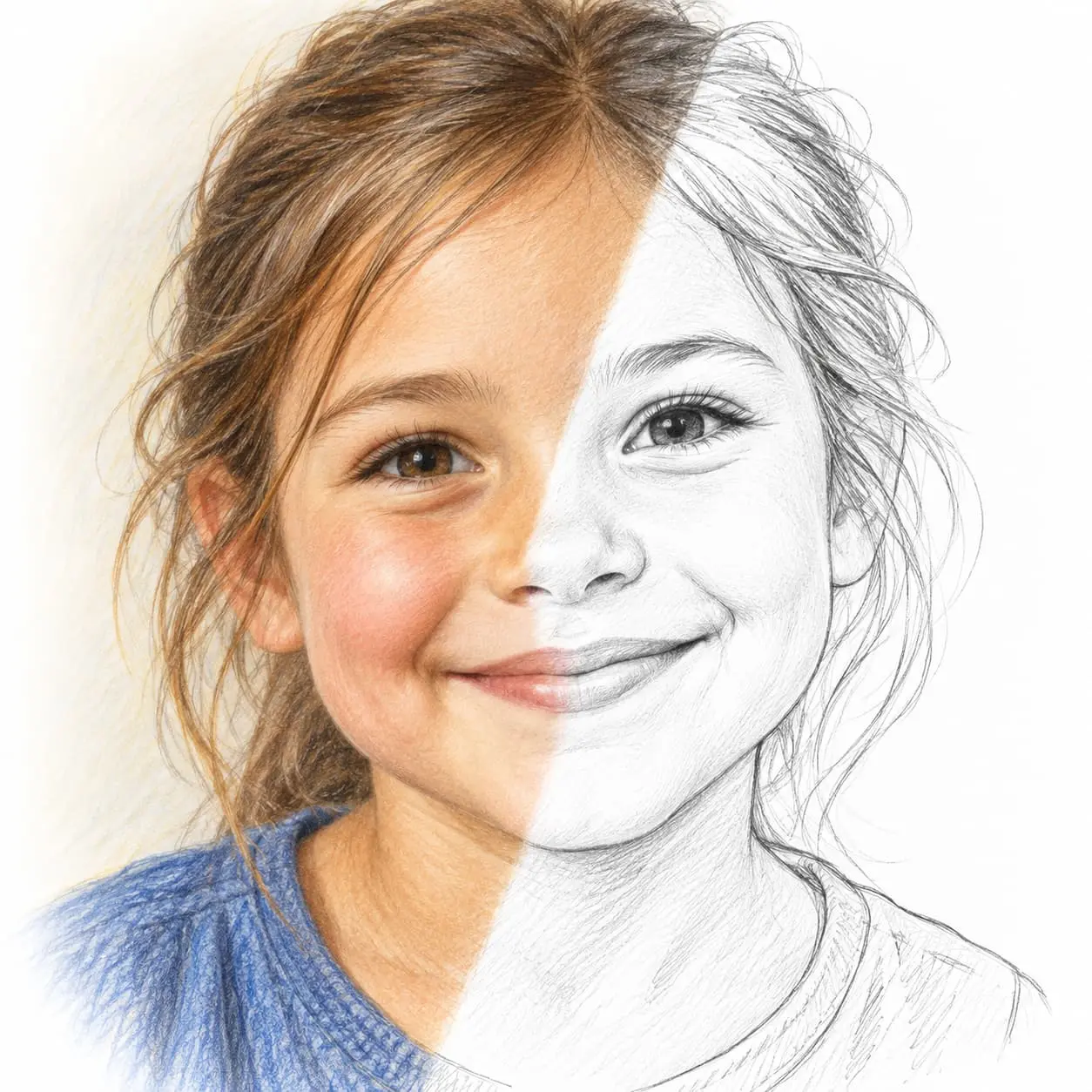 Portrait d’une petite fille représenté en couleur et au crayon