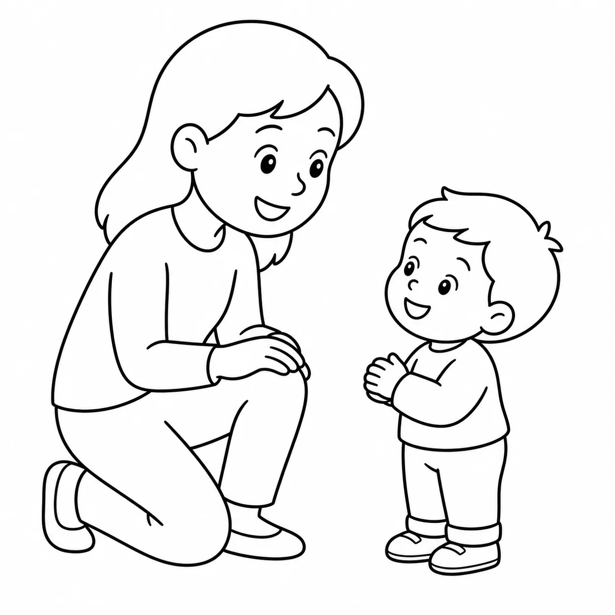 Portrait simple d'un parent et d'un enfant de 3 ans, en coloriage à grandes formes