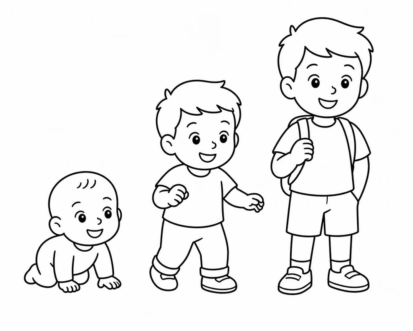 Scène d'enfant à différents âges (bébé, 3 ans, 5 ans) en illustration