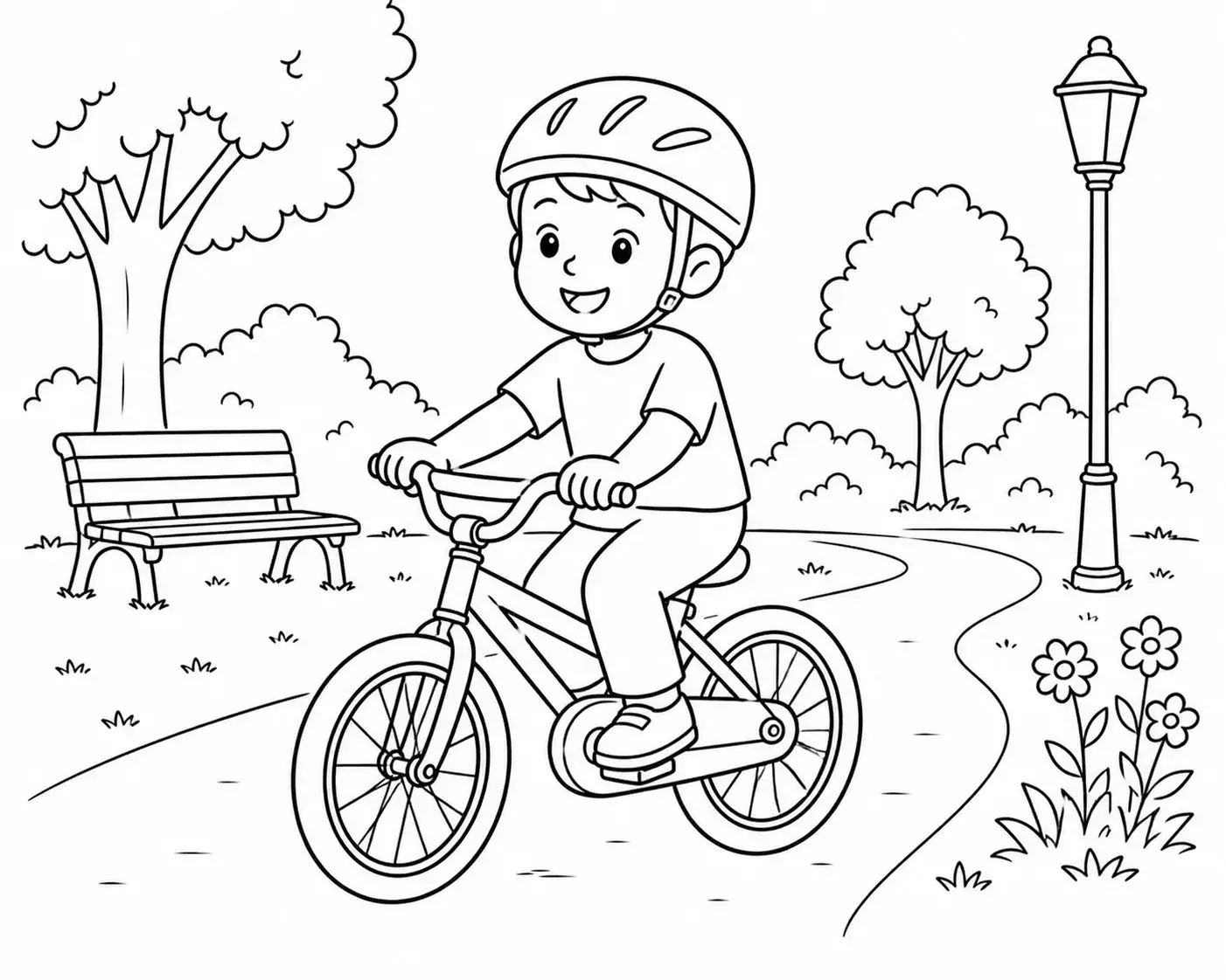 Enfant à vélo ou en activité sportive, en illustration au trait