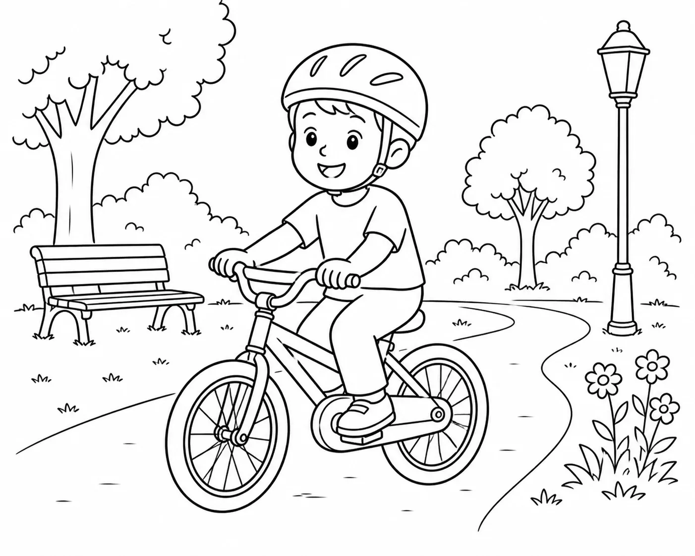 Enfant à vélo ou en activité sportive, en illustration au trait
