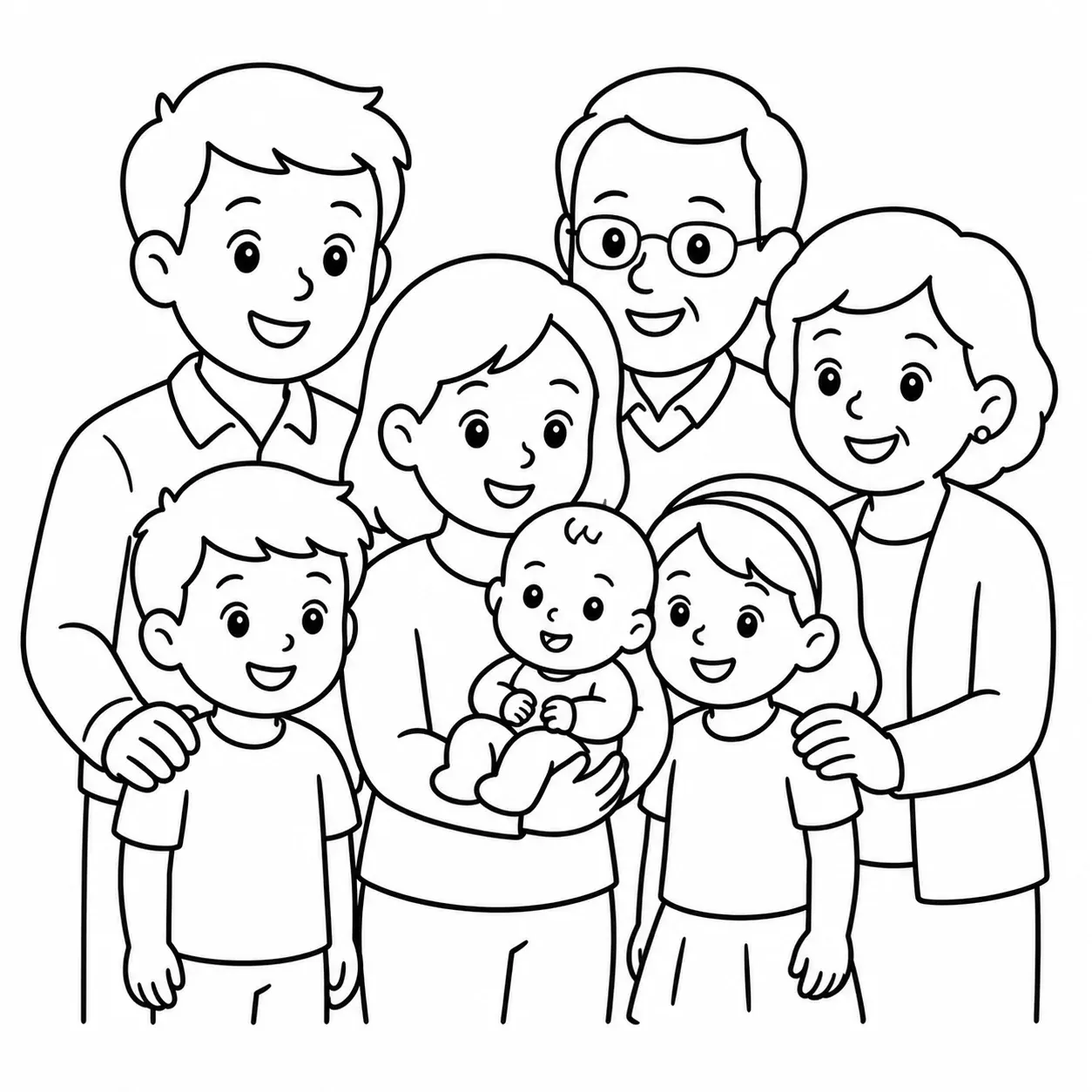 Filleul dans les bras de sa marraine, transformé en coloriage