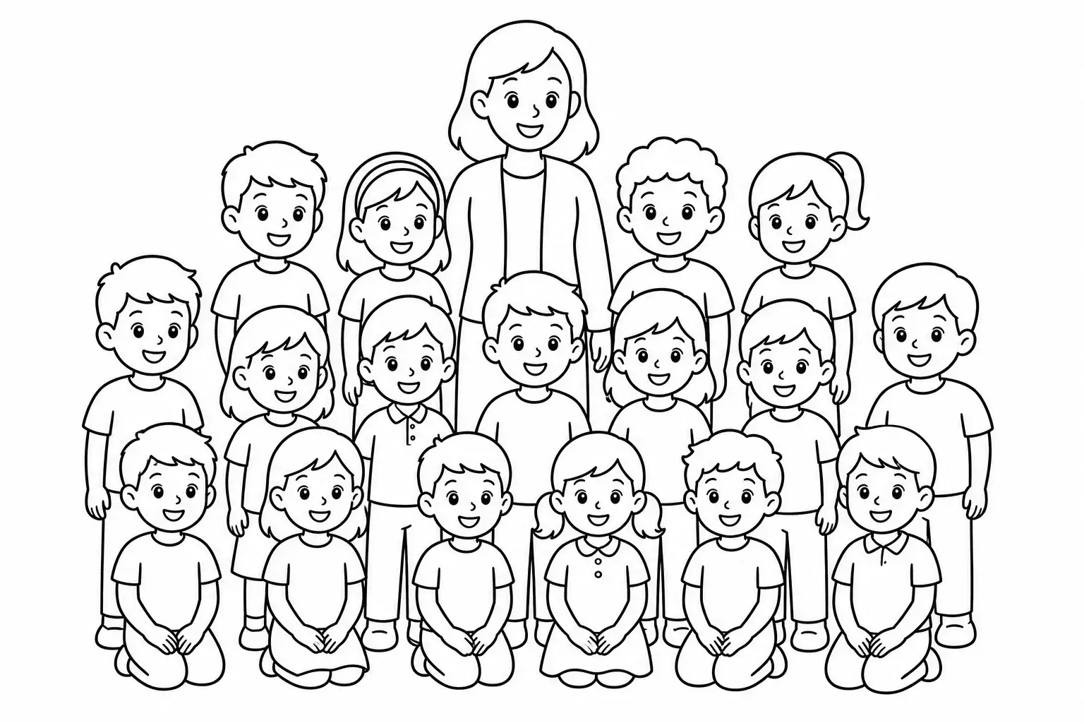 Photo de classe transformée en page de coloriage avec tous les élèves
