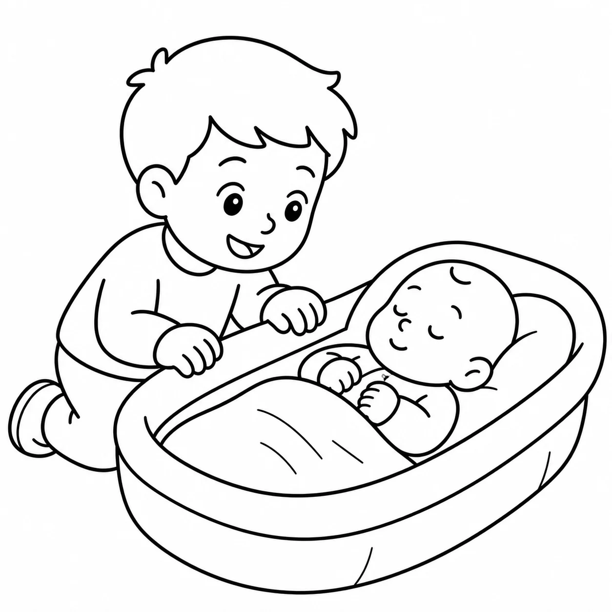 Aîné rencontrant son petit frère ou sa petite sœur, en coloriage