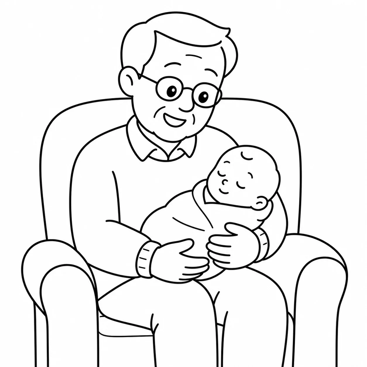 Photo intergénérationnelle : grand-parent et nouveau-né transformée en coloriage