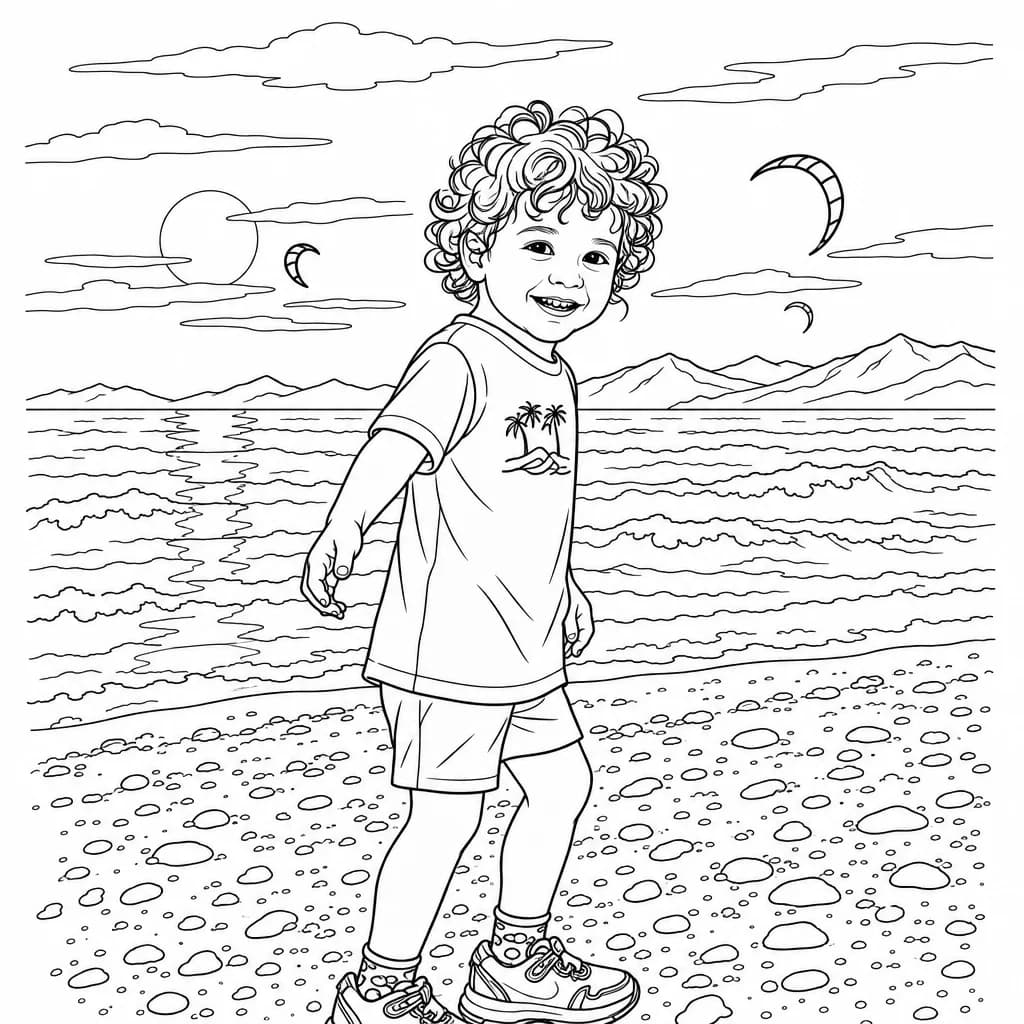 Page à colorier finale : contours simplifiés, lignes épaisses et zones fermées
