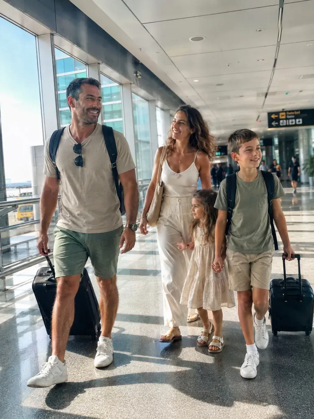 Photo de famille avec le sujet entier dans le cadre, sur un fond simple