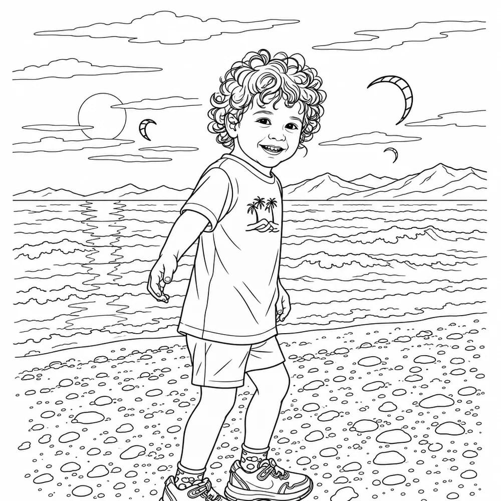 Dessin au trait simplifié d'un enfant, aux zones nettes et fermées