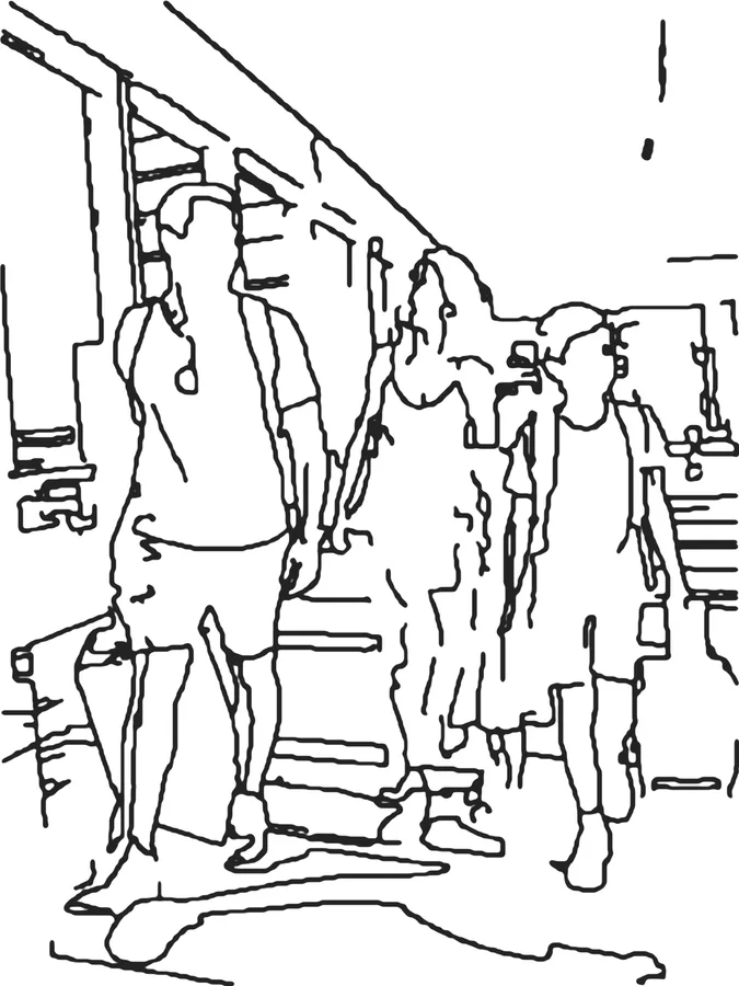 The airport photo turned into a coloring page by automatic tracing